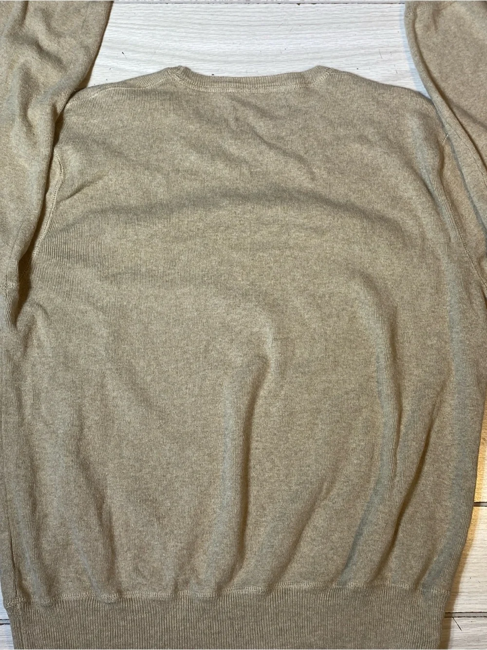 Polo Ralph Lauren M Crewneck Sweater Beige Tan 100% Cotton Green Knit